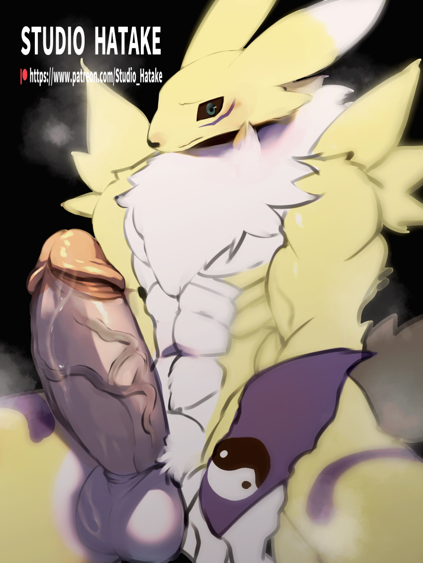 absurd_res anthro bandai_namco big_penis digimon digimon_(species) erection genitals hatake hi_res huge_penis humanoid hyper hyper_genitalia hyper_penis male male/male muscular penis renamon solo thick