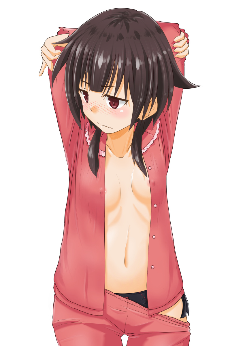 areola erect_nipples kono_subarashii_sekai_ni_shukufuku_wo! megumin no_bra open_shirt pajama pantsu sirokohi string_panties