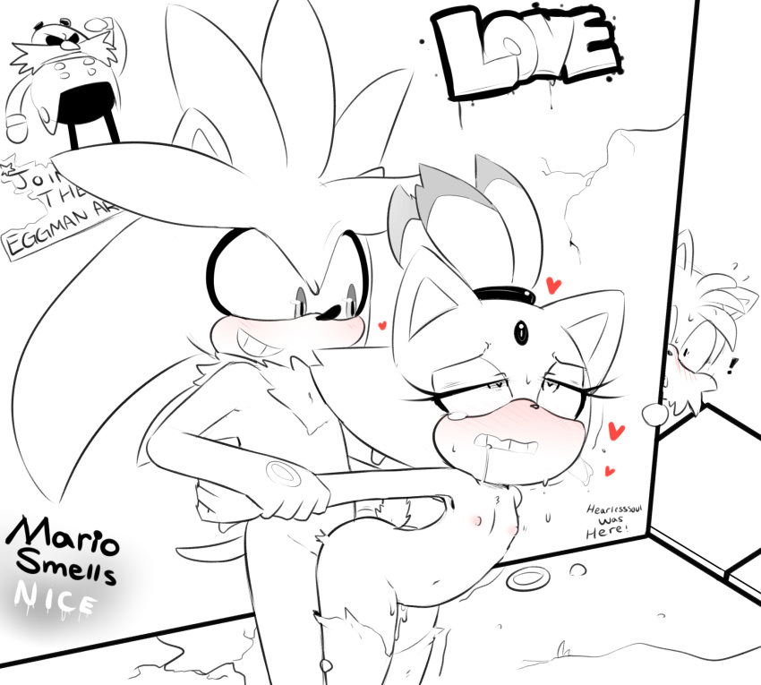 ! &lt;3 &lt;3_eyes ambiguous_penetration anthro blaze_the_cat blush breasts canine cat clothing duo eulipotyphlan feline female female_penetrated fox graffiti hearlesssoul hedgehog legwear male male/female male_penetrating mammal miles_prower nickelodeon penetration public ring saliva silver_the_hedgehog small_breasts sonic_(series) spongebob_squarepants stockings torn_clothing