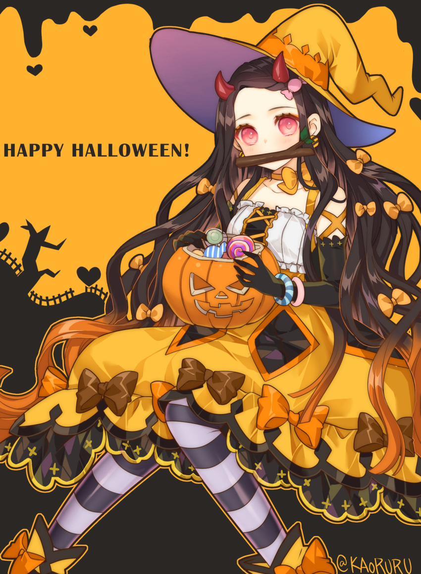 atobesakunolove dress halloween horns kamado_nezuko kimetsu_no_yaiba witch