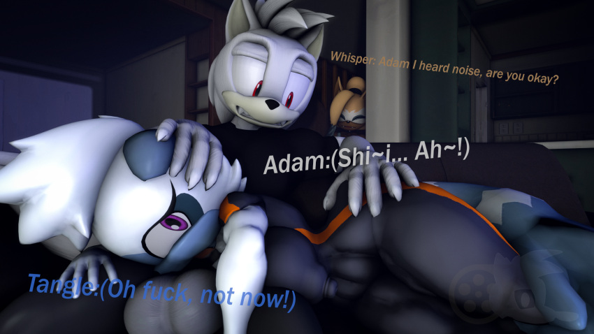 3d_(artwork) adam_(juicyducksfm) anthro big_penis black_clothing black_shirt black_topwear bottomwear brown_body brown_skin canid canine canis clothed clothing couch_sex deep_throat dialogue digital_media_(artwork) duo embarrassed fan_character fellatio female forced forced_oral fur furniture genitals hand_on_head hand_on_leg hand_on_thigh hi_res idw_publishing juicyducksfm lemur living_room looking_at_another lying male male/female mammal muscular muscular_male night nipples_outline on_side oral oral_penetration pants penetration penile penis primate red_eyes sega sex shirt sofa sonic_the_hedgehog_(comics) sonic_the_hedgehog_(idw) sonic_the_hedgehog_(series) source_filmmaker strepsirrhine tangle_the_lemur topwear tracksuit watching_tv whisper_the_wolf white_body white_fur wolf yellow_body yellow_fur