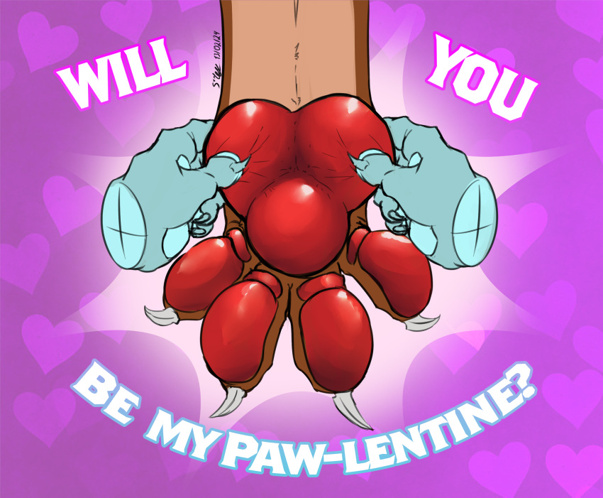 ambiguous_gender anthro disembodied_hand faceless_character faceless_female female floating_hands hi_res holidays machine pawpads paws protogen red_pawpads sjey_arts solo squeezing_pawpads valentine's_day valentine's_day_card