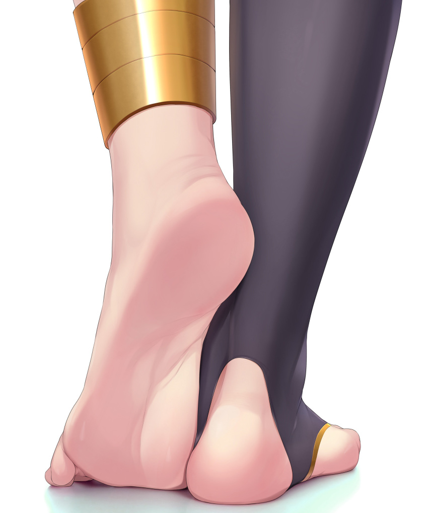 1girl absurdres anklet asymmetrical_legwear barefoot black_legwear bridal_legwear close-up fate/grand_order fate_(series) feet feet_only feet_together from_behind heel_raised highres ishtar_(fate/grand_order) jewelry naturalton simple_background single_thighhigh soles solo thighhighs toeless_legwear toes white_background