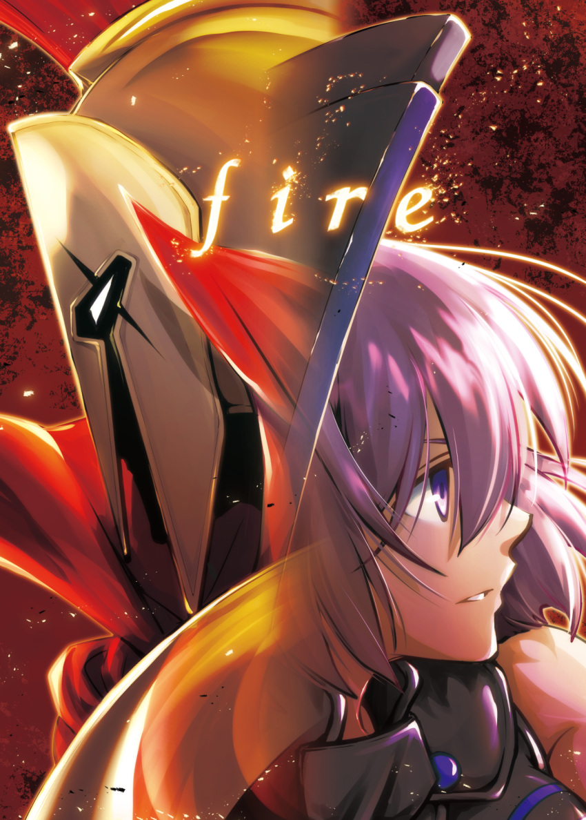 1boy 1girl cape cover cover_page doujin_cover fate/grand_order fate_(series) helmet highres leonidas_(fate/grand_order) mash_kyrielight mozukuzukuzuku popped_collar profile purple_eyes purple_hair red_cape short_hair upper_body