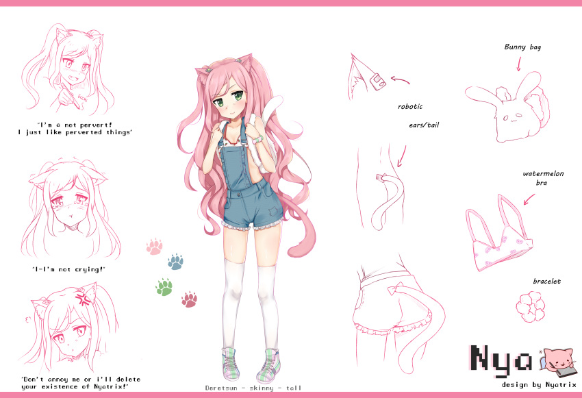 animal_ears ass bra character_design cleavage cuddly_octopus expression naked nekomimi nyatrix overalls sketch tail thighhighs