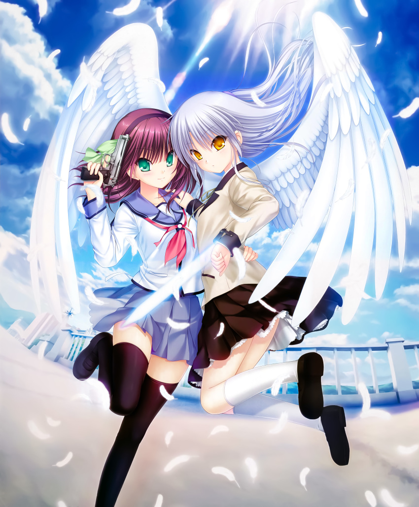 angel_beats! gun key na-ga seifuku skirt_lift tagme tenshi thighhighs wings yurippe