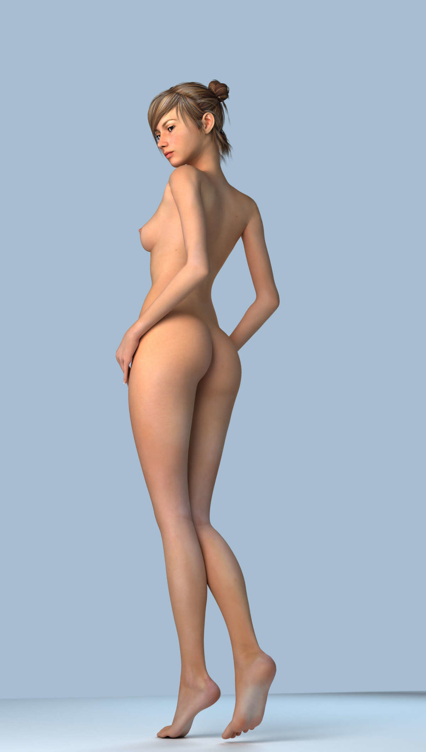 3d ass barefoot breasts feet highres hiro3787 legs lips looking_back nipples nude original realistic small_breasts soles solo