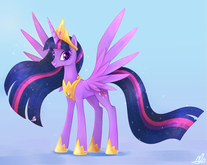 2019 crown equid feathered_wings feathers female feral friendship_is_magic hi_res horn looking_at_viewer mammal mn27 my_little_pony smile solo twilight_sparkle_(mlp) winged_unicorn wings