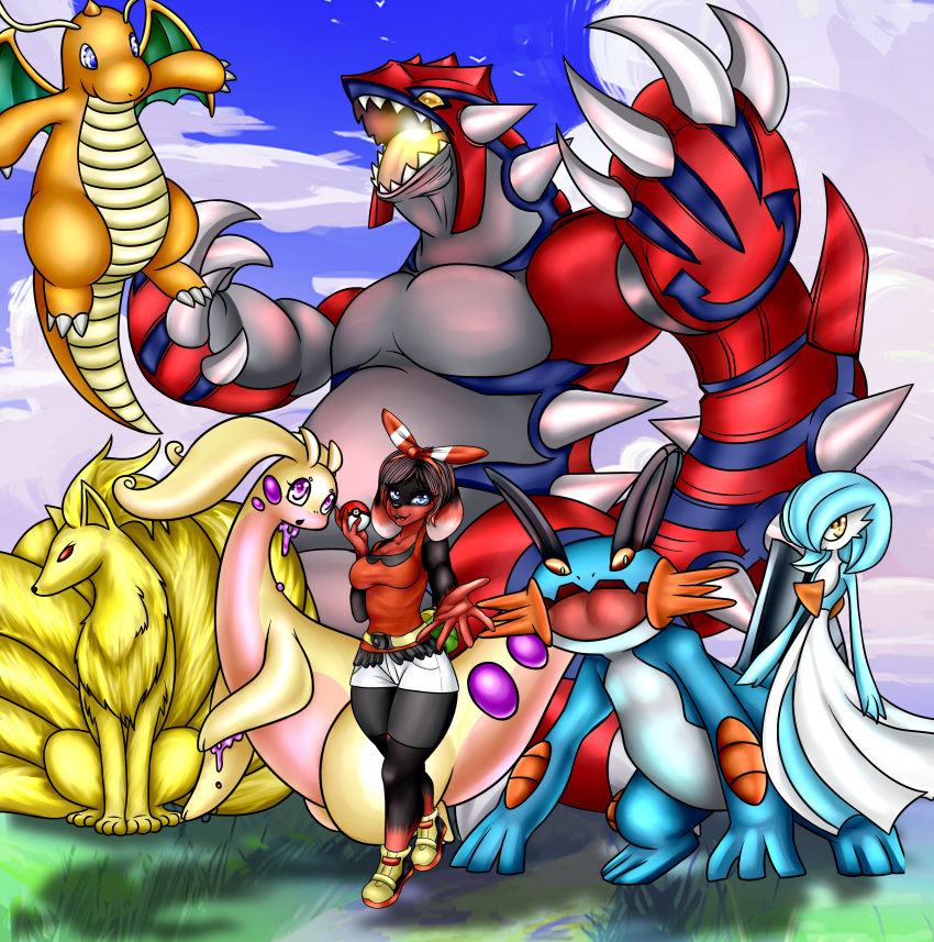 2019 absurd_res anthro canid canine canis clothed clothing digital_media_(artwork) dragonite female gardevoir goodra groudon hi_res kyra_gruson legendary_pok&eacute;mon littlebird2 looking_at_viewer mammal may_(pok&eacute;mon) ninetales nintendo pok&eacute;ball pok&eacute;mon pok&eacute;mon_(species) shiny_pok&eacute;mon swampert video_games