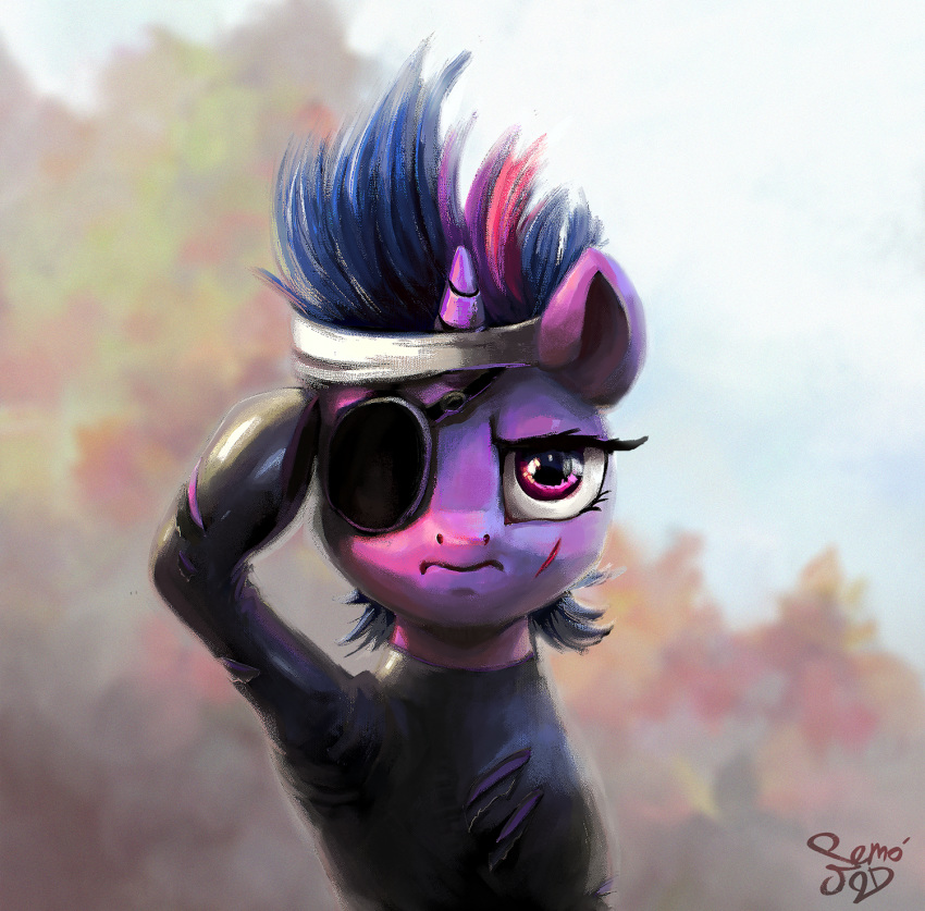 equid eye_patch eyewear feral friendship_is_magic gesture hi_res horn mammal my_little_pony nemo2d salute scar twilight_sparkle_(mlp) unicorn