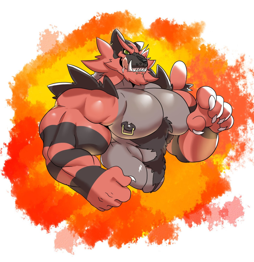 2018 abs anthro barazoku biceps big_muscles big_pecs black_body black_fur black_nipples black_nose bodily_fluids body_hair chest_hair chin_piercing demondragoncyan drooling ear_piercing ear_ring fur grin half-length_portrait happy_trail hi_res huge_muscles incineroar licking licking_lips looking_at_viewer male muscular muscular_male nintendo nipple_piercing nipple_ring nipples pecs piercing pok&eacute;mon pok&eacute;mon_(species) portrait red_body red_fur saliva smile solo striped_body striped_fur stripes tongue tongue_out video_games