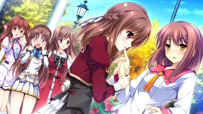 asakura_chihiro crossover ensemble_(company) game_cg hana_to_otome_ni_shukufuku_wo kimishima_ao kyou_(kurifuto) mahara_aoi miyama_mizuki mutou_kurihito otome_ga_irodoru_koi_no_essence otome_ga_kanaderu_koi_no_aria otome_ga_tsumugu_koi_no_canvas sakura_mau_otome_no_rondo seifuku shouna_mitsuishi trap tsukahara_izumi tsukioka_akira