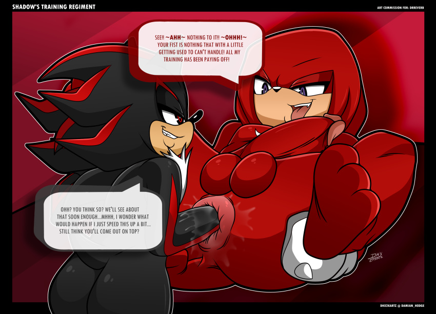 alternate_version_at_source anal_juices anthro anus body_hair butt chest_hair clothing damian_hodge dhx2kartz echidna erection eulipotyphlan feet fist fisting gloves grin handwear hedgehog hi_res knuckles_the_echidna looking_down looking_pleasured lube lying male male/male mammal monotreme on_back penis presenting presenting_anus presenting_hindquarters prostate_milking prostate_stimulation puffy_anus shadow_the_hedgehog smile sonic_(series) spread_anus spread_butt spread_legs spreading text