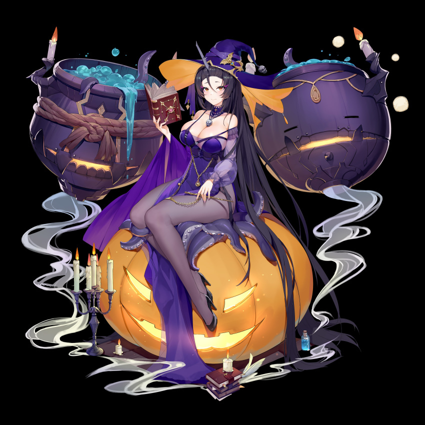 boku_koyuki_mx cleavage dress halloween heels horns no_bra pantsu see_through tentacles witch