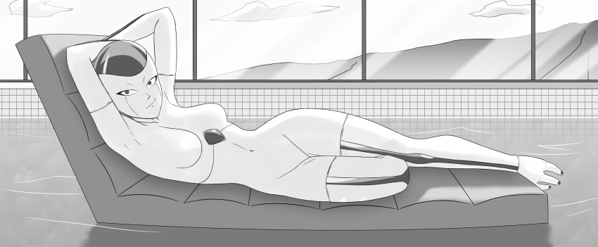 absurd_res alien breasts crossgender dragon_ball featureless_breasts floating_chair frieza hi_res resting rsk23 swimming_pool tiles water window