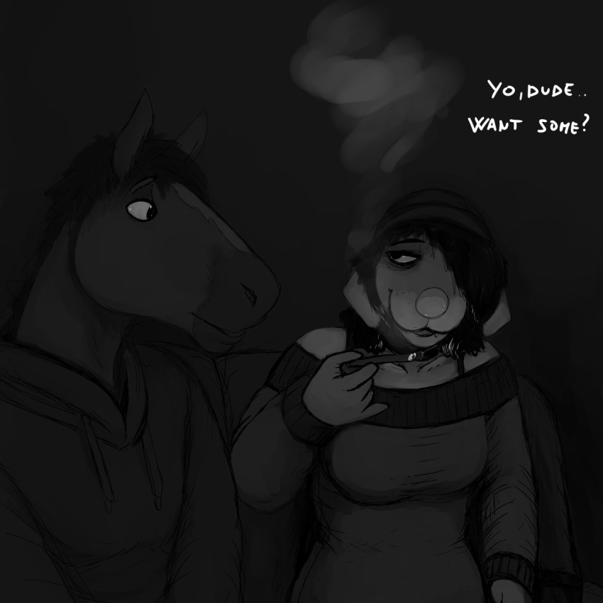 1:1 abandoned black_and_white canid canine canis clothed clothing comic creepy domestic_dog drugs duo equid equine female hi_res hladilnik horse male mammal marijuana michelle_(hladilnik) monochrome school text zebra zebra_son_(hladilnik)