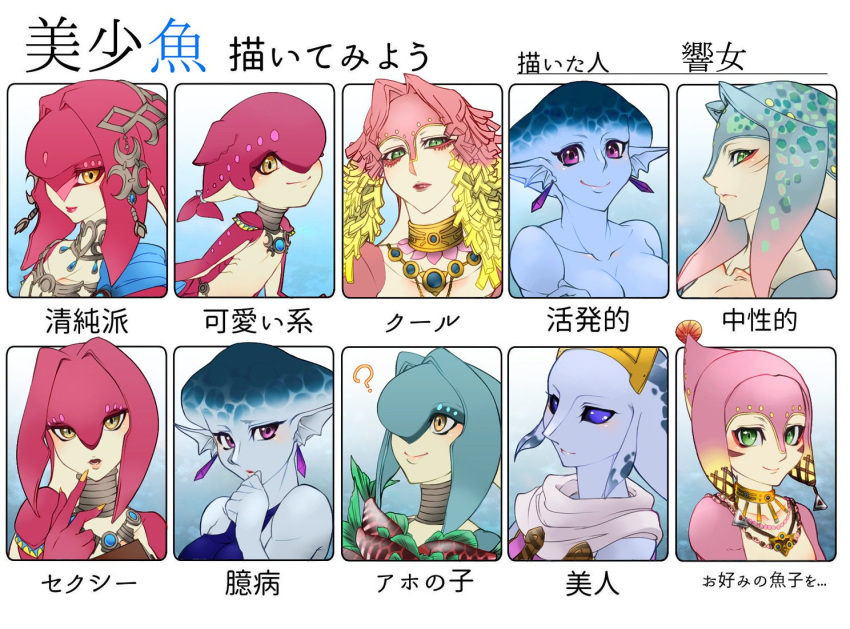 2017 blush breath_of_the_wild chart clothing female hibikime humanoid iza's_assistant japanese_text laruta laruto looking_at_viewer majora's_mask male marine mei_(botw) mipha nintendo ocarina_of_time open_mouth prince_ralis princess_ruto queen_rutela simple_background smile solo text the_legend_of_zelda translated twilight_princess video_games wind_waker zora