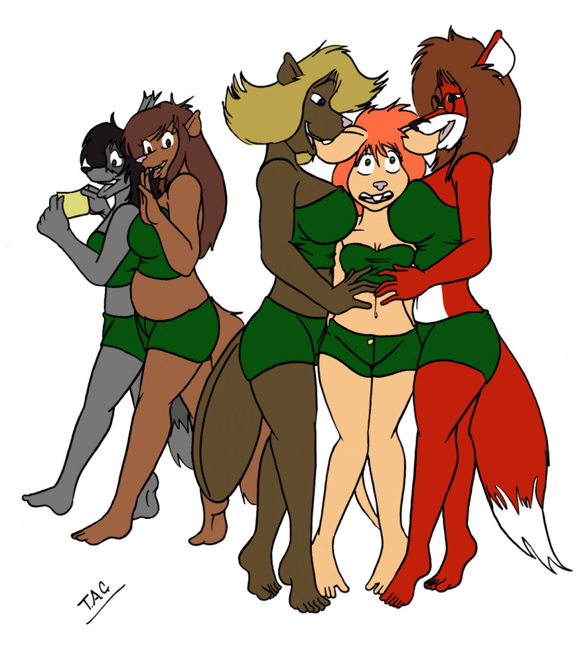 2012 anthro beaver beverly_(sailoranna) black_hair black_nose blonde_hair breasts brown_body brown_fur brown_hair buckteeth canid canine cleavage clothed clothing dipstick_tail eyewear fox fur glasses grey_body grey_fur hair hand_on_breast hi_res mammal mary_(sailoranna) midriff mouse multicolored_tail murid murine navel off_shoulder orange_hair pink_nose procyonid raccoon rayne_(sailoranna) red_body red_fur rodent sailoranna sciurid slightly_chubby tan_body tan_fur teeth tina_(sailoranna) tracy_(sailoranna) tree_squirrel white_belly