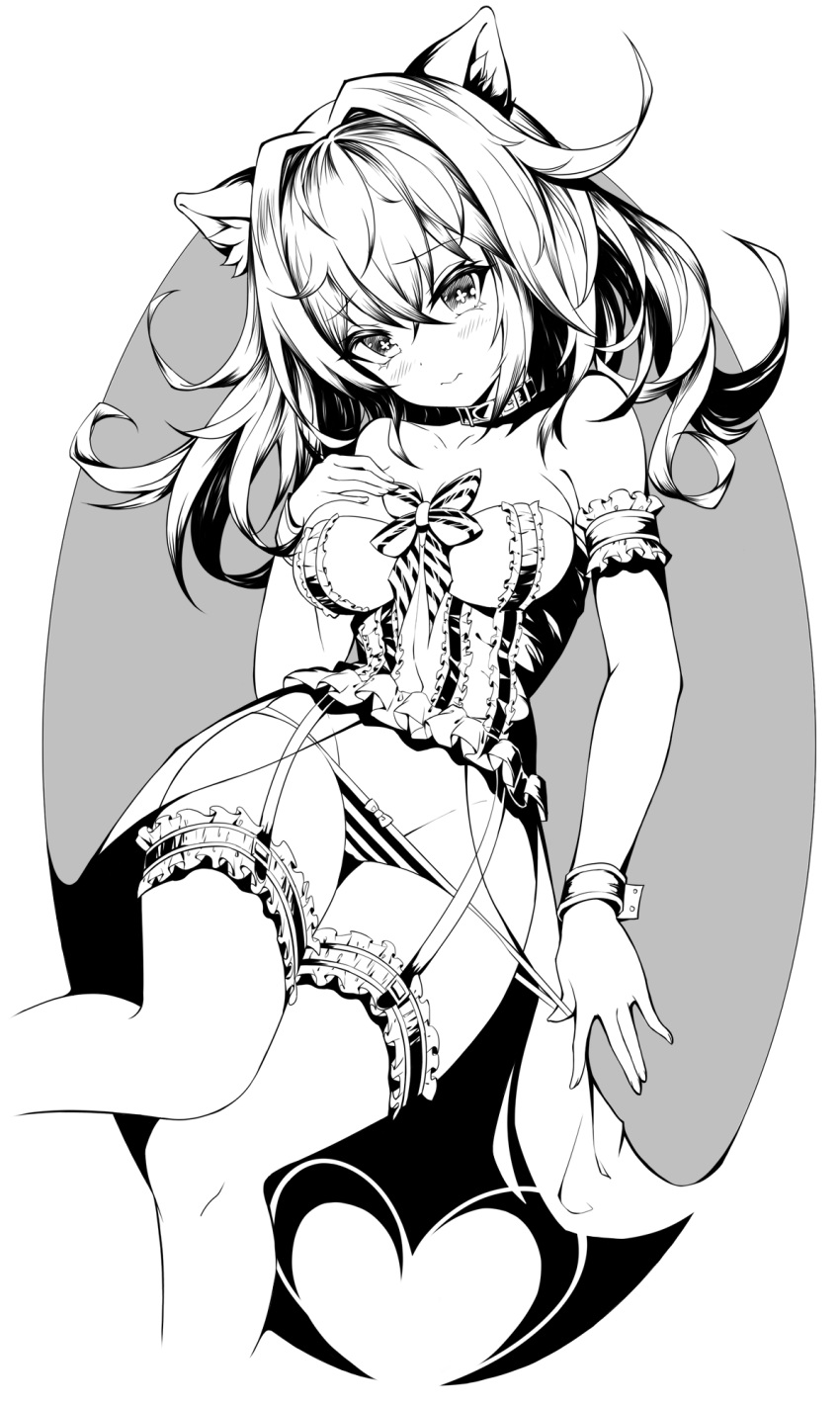 aaeru animal_ears lingerie monochrome nekomimi pantsu panty_pull shimapan stockings tagme thighhighs undressing