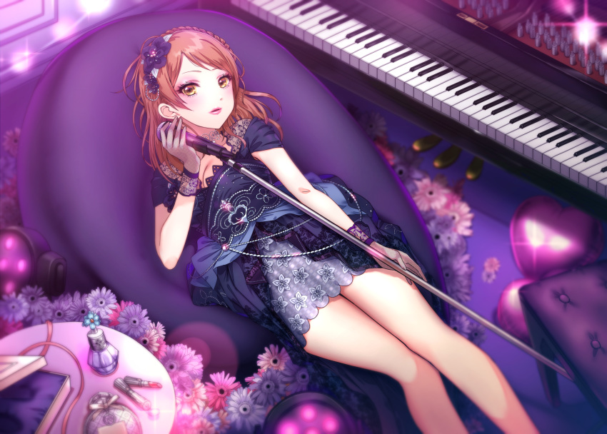 dress flowers houjou_karen idolmaster idolmaster_cinderella_girls instrument maou(demonlord) microphone piano