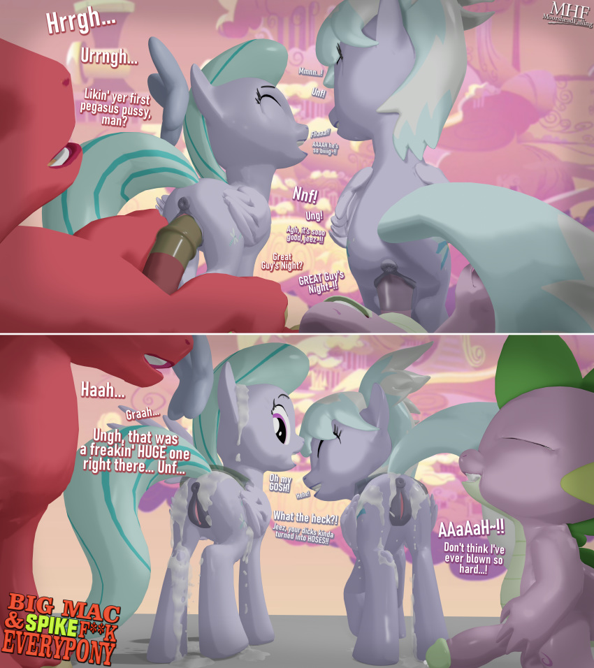 3d_(artwork) absurd_res after_sex afterglow animal_genitalia animal_penis anus big_macintosh_(mlp) big_penis bodily_fluids cloud_chaser_(mlp) comic condom cum cum_everywhere dialogue digital_media_(artwork) dragon earth_pony equid equine equine_penis female filled_condom flitter_(mlp) foursome friendship_is_magic genital_fluids group group_sex hair hi_res horse humanoid_penis male male/female mammal messy moorsheadfalling my_little_pony penis pony pterippus purple_body purple_hair purple_skin pussy red_body red_skin safe_sex sex sibling sister sisters spike_(mlp) text wings