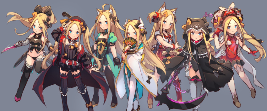 1girl abigail_williams_(fate/grand_order) ahoge animal_ear_fluff animal_ears arm_up armored_boots atalanta_(fate) atalanta_(fate)_(cosplay) bandaged_arm bandages bandaid_on_forehead bangs bare_shoulders belt belt_buckle belt_collar beret black_bow black_capelet black_cloak black_dress black_footwear black_gloves black_headwear black_jacket black_legwear black_leotard black_panties black_shirt blonde_hair blue_eyes blue_kimono blush board_game boots bow bow_(weapon) braid breasts brown_background brown_footwear buckle capelet cat_ears cat_girl cat_tail chain cloak closed_mouth collar cosplay covered_mouth crossed_bandaids dagger dragon_horns dress dual_wielding emerald_float eyebrows_visible_through_hair fan fate/apocrypha fate/extra fate/extra_ccc fate/extra_ccc_fox_tail fate/grand_order fate_(series) fingerless_gloves folding_fan forehead fox_ears fox_girl fox_tail frilled_dress frilled_hat frills full_body gloves go gradient gradient_background green_dress grey_background hair_between_eyes hair_bow hair_ornament hair_ribbon hair_scrunchie hand_up hat helena_blavatsky_(fate/grand_order) helena_blavatsky_(fate/grand_order)_(cosplay) heroic_spirit_traveling_outfit high_ponytail highres holding holding_bow_(weapon) holding_dagger holding_fan holding_scythe holding_weapon hood hood_up hooded_capelet hooded_cloak horns jack_the_ripper_(fate/apocrypha) jack_the_ripper_(fate/apocrypha)_(cosplay) jacket japanese_clothes juliet_sleeves katana kemonomimi_mode kimono kiyohime_(fate/grand_order) kiyohime_(fate/grand_order)_(cosplay) kneehighs leotard long_hair long_sleeves looking_at_viewer marie_antoinette_(fate/grand_order) marie_antoinette_(fate/grand_order)_(cosplay) medusa_(lancer)_(fate) medusa_(lancer)_(fate)_(cosplay) miya_(pixiv15283026) multiple_bows multiple_hair_bows multiple_views navel neck_ribbon obi object_hug open_clothes open_jacket orange_bow panties parted_bangs parted_lips peaked_cap pleated_skirt polka_dot polka_dot_bow ponytail puffy_short_sleeves puffy_sleeves ready_to_draw red_belt red_dress red_eyes red_gloves red_headwear red_legwear red_ribbon red_scrunchie red_skirt red_vest ribbed_legwear ribbon rider salute sash scrunchie scythe shadow sheath sheathed shirt shoes short_dress short_sleeves shoulder_tattoo side_cutout sidelocks single_braid single_glove skirt sleeveless sleeveless_dress sleeveless_shirt sleeves_past_fingers sleeves_past_wrists small_breasts smile sparkle standing standing_on_one_leg strapless strapless_dress stuffed_animal stuffed_toy suzuka_gozen_(fate) suzuka_gozen_(fate)_(cosplay) sword tail tail_bow tattoo teddy_bear thigh_boots thighhighs twintails two-tone_dress two_side_up underwear unsheathed v-shaped_eyebrows very_long_hair vest weapon white_bloomers white_legwear white_shirt wide_sleeves zouri