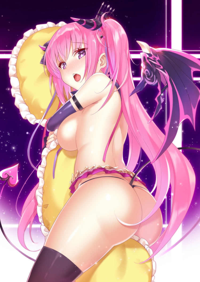 anneliese artist_revision ass bra breast_hold horns kimagure_temptation oyukikeiho tail thighhighs thong topless wardrobe_malfunction wings