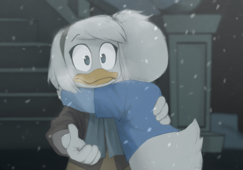 anatid anseriform avian bird della_duck dewey_duck disney duck ducktales ducktales_(2017) hug mother mother_and_child mother_and_son parent parent_and_child pizdecsuqa snow son