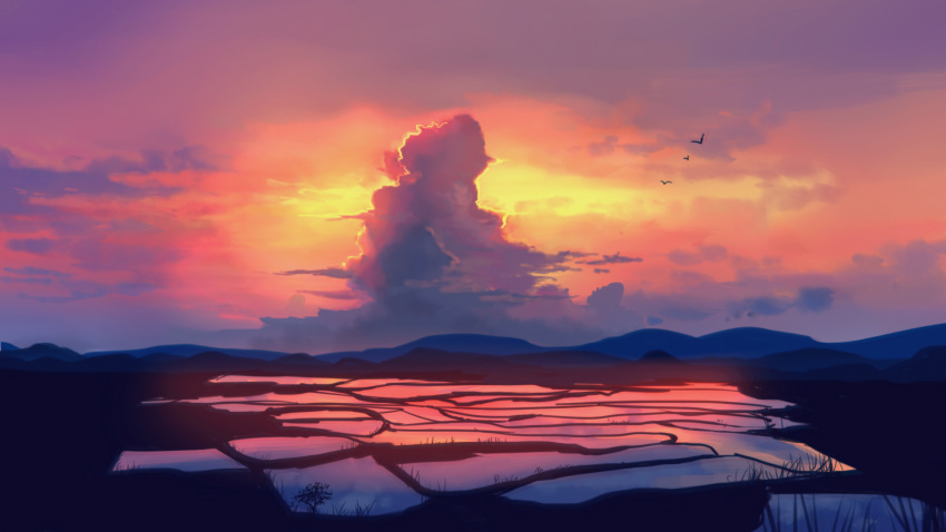 animal bird clouds landscape natsut original scenic sky sunset water