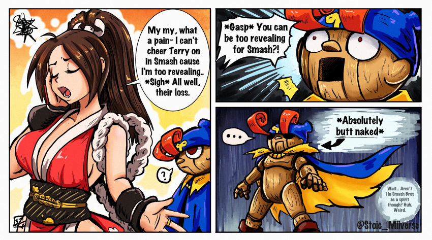 ! ... 2019 ? absurd_res animate_inanimate arrow big_breasts boots breasts brown_body brown_hair cape close-up clothed clothing comic crossover dialogue english_text eyelashes eyes_closed fatal_fury female footwear geno hair hat headgear headwear hi_res human humor long_hair mai_shiranui male mammal mario_bros nintendo not_furry nude open_mouth ponytail puppet red_eyes snk standing stoic_miiverse super_mario_rpg_legend_of_the_seven_stars super_smash_bros. super_smash_bros._ultimate surprise tan_body tan_skin text video_games wood wood_body