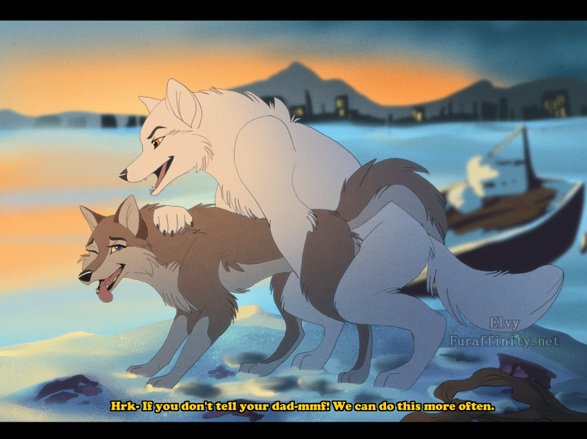 aleu all_fours anthro anthro_on_feral anthro_penetrating anthro_penetrating_feral arctic_fox balto_(film) bestiality biped breath canid canine canis crytrauv duo elvy female feral feral_penetrated fox from_behind_(disambiguation) from_behind_position fur hi_res hybrid interspecies male male/female male_penetrating mammal mounting nude open_mouth outside panting penetration sex text tongue tongue_out vaginal vaginal_penetration white_body white_fur wolfdog