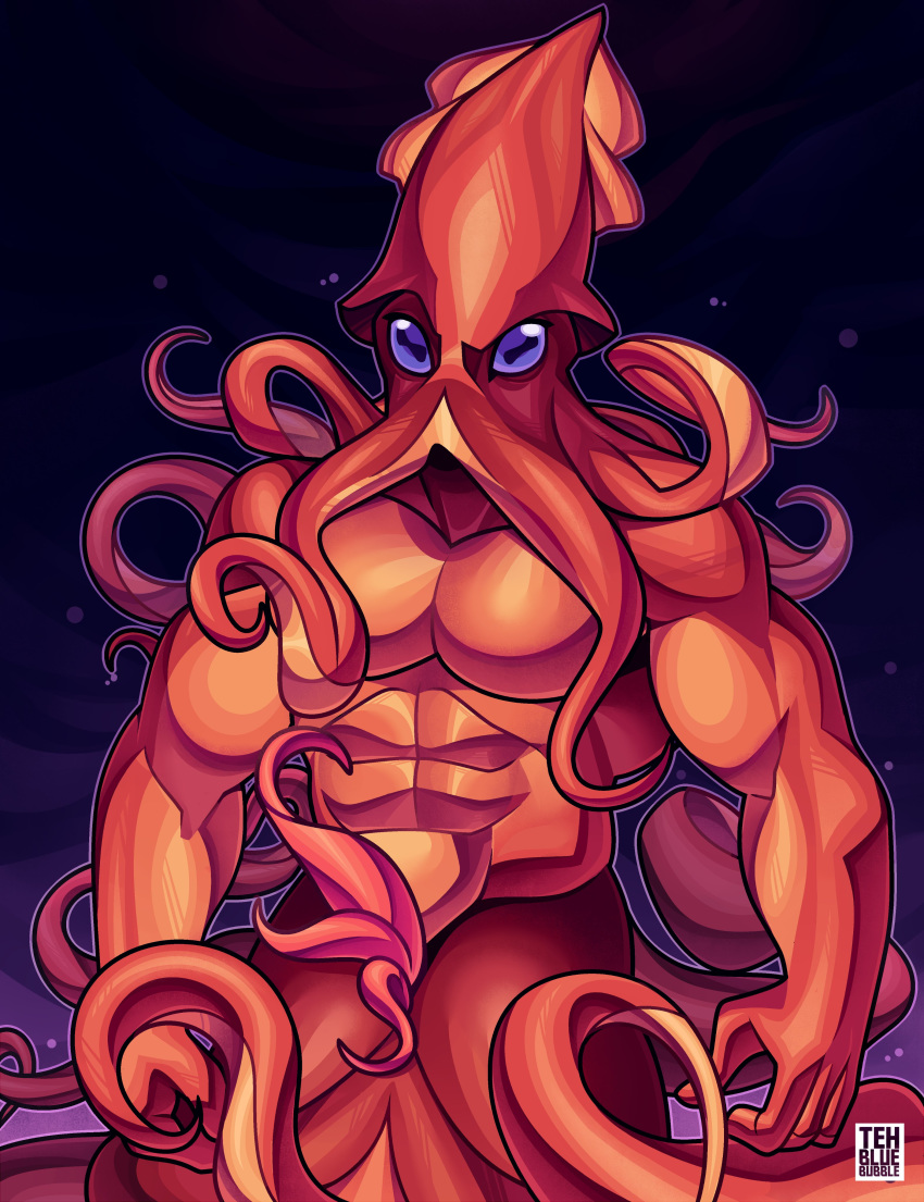 2019 abs absurd_res animal_genitalia anthro biceps cephalopod coleoid decapodiform genital_slit hi_res horizontal_pupils kraken male marine mollusk monster muscular muscular_male nude pecs penis slit solo tehbluebubble tentacles unusual_penis