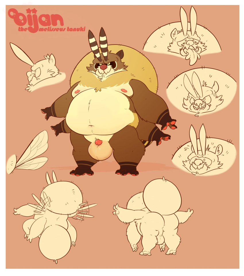 2019 absurd_res anthro arthropod balls bee belly big_balls butt canid canine dogfu hi_res hybrid hymenopteran insect male mammal moobs multi_arm multi_limb nipples obese obese_male overweight overweight_male penis raccoon_dog tanuki wings