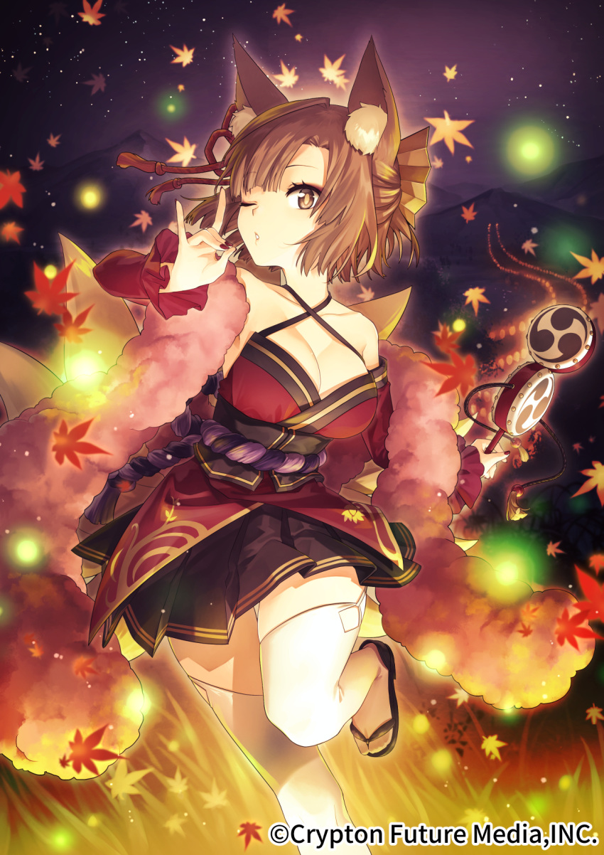 animal_ears cleavage japanese_clothes sakanahen tail thighhighs