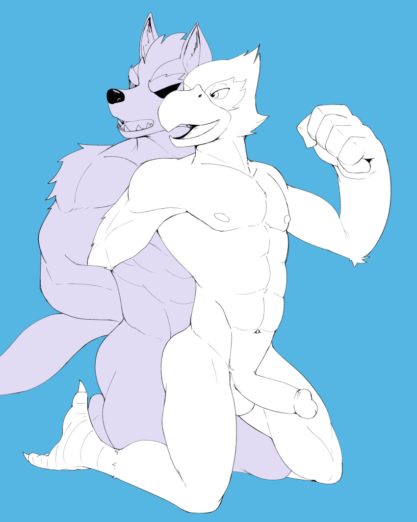 abs absurd_res avian bird canid canine canis duo erection falco_lombardi hi_res jrjresq male male/male mammal muscular nintendo nude pecs penis smile star_fox video_games wolf wolf_o'donnell