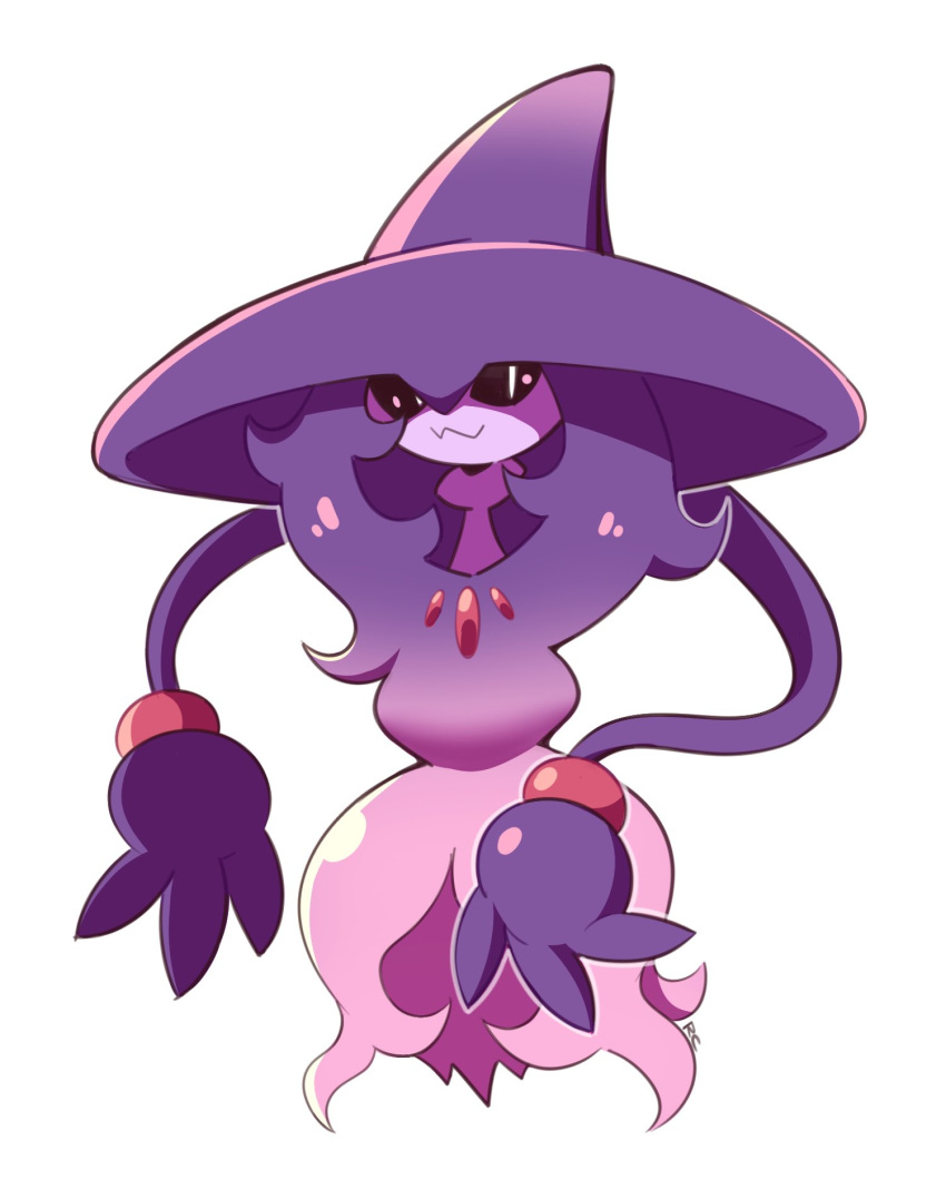 2019 artsy-rc black_sclera clothing female fusion ghost hair hat hatterene headgear headwear hi_res long_hair mismagius nintendo pok&eacute;mon pok&eacute;mon_(species) pok&eacute;mon_fusion purple_hair simple_background smile solo spirit tentacles video_games white_background witch_hat