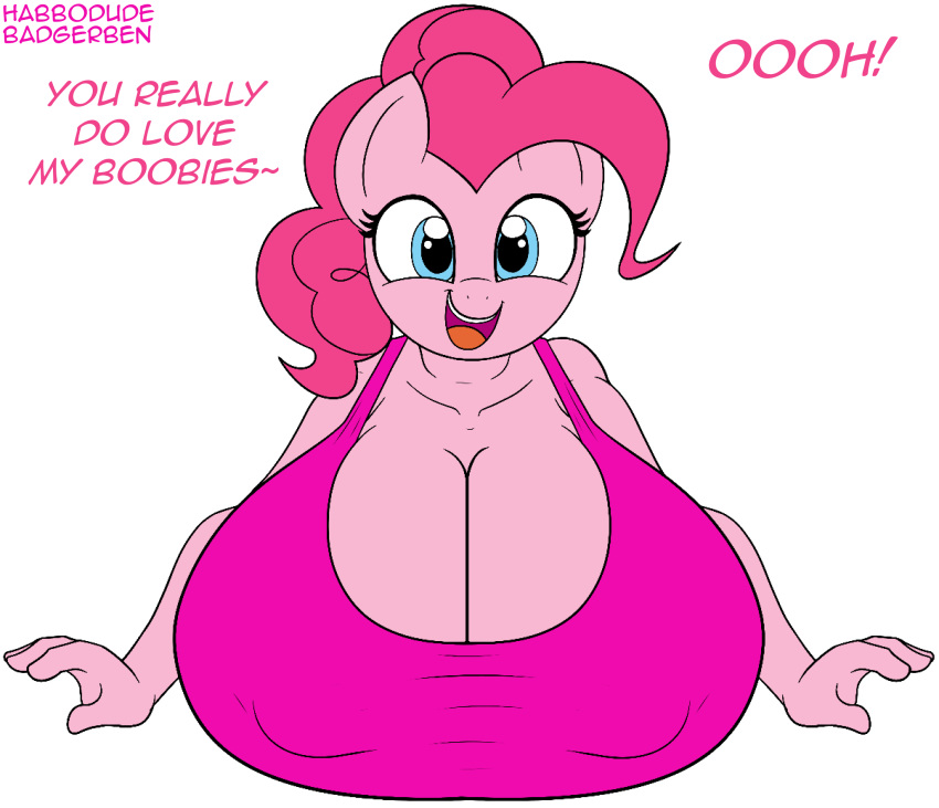 anthro badgerben big_breasts breasts cleavage clothed clothing equid equine female friendship_is_magic habbodude huge_breasts mammal my_little_pony nipple_outline pinkie_pie_(mlp)