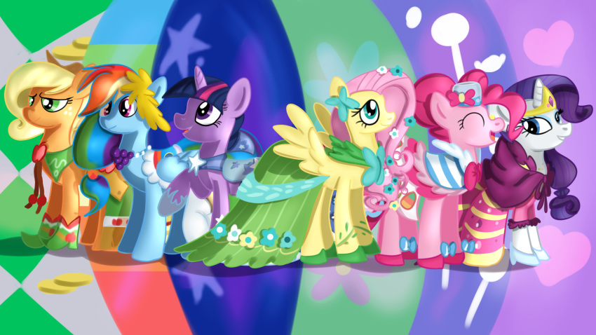 16:9 applejack_(mlp) clothing dress earth_pony equid equine feral fluttershy_(mlp) friendship_is_magic gala group horn horse jbond mammal my_little_pony pinkie_pie_(mlp) pony pterippus rainbow_dash_(mlp) rarity_(mlp) twilight_sparkle_(mlp) unicorn wallpaper wings