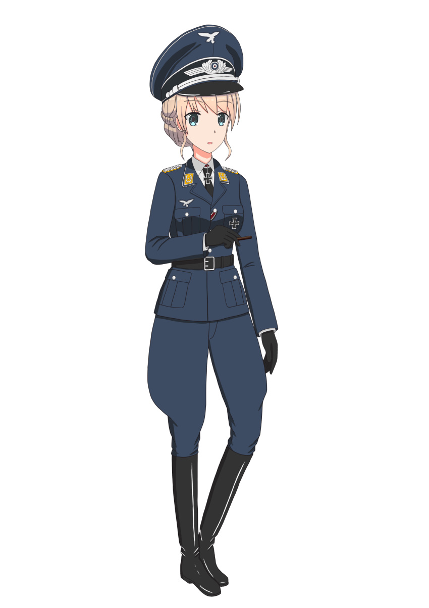 1girl aqua_eyes boots brown_hair highres luftwaffe military military_uniform original thigh_boots thighhighs uniform user_zgjw8247