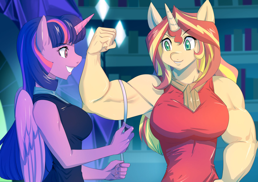 anthro bakki big_breasts breasts equestria_girls equid female friendship_is_magic horn mammal muscular muscular_female my_little_pony sunset_shimmer_(eg) twilight_sparkle_(mlp) unicorn winged_unicorn wings