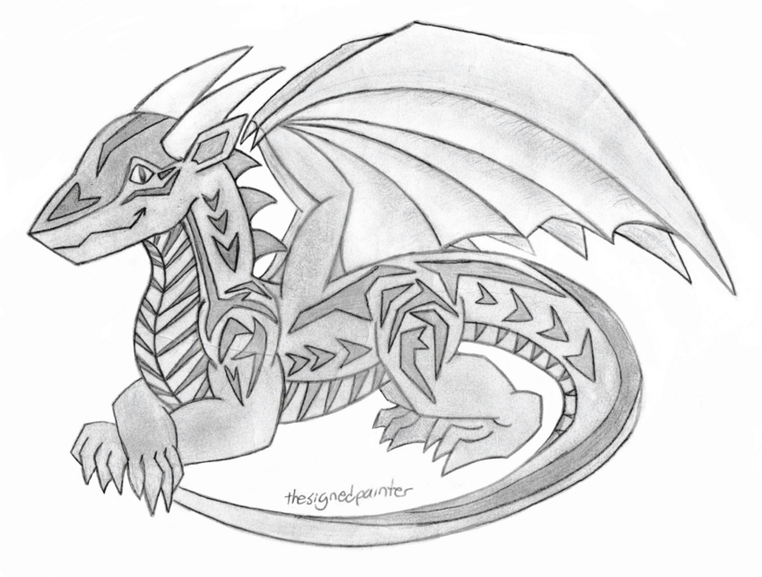 dragon hephaestus_(cylious) horn looking_at_viewer pencil_(disambiguation) scales scalie smile thesignedpainter traditional_media_(artwork) western_dragon wings