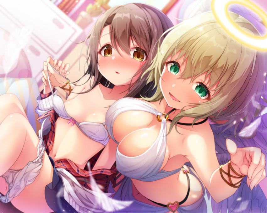 bra cleavage matokechi open_shirt pantsu panty_pull