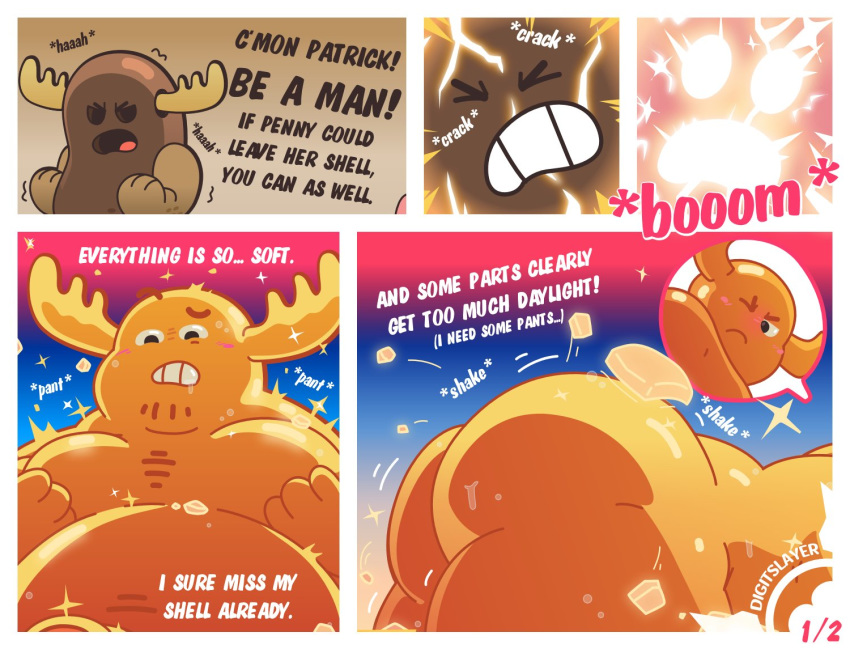 2019 anthro barely_visible_genitalia barely_visible_penis belly blush butt cartoon_network comic digitslayer english_text eyes_closed male moobs overweight overweight_male patrick_fitzgerald penis solo text the_amazing_world_of_gumball