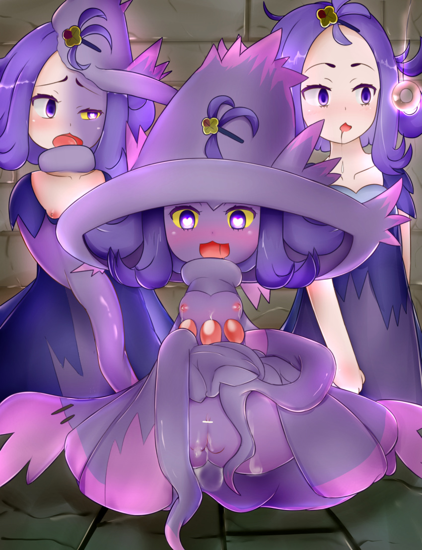 &lt;3 &lt;3_eyes 2019 blush bodily_fluids breasts censored clothing cum dress female gem genital_fluids hair hair_accessorise happy hat headgear headwear hi_res human human_to_pokemon hypnosis magic mammal milk mind_control mismagius nintendo nipples not_furry nude pok&eacute;mon pok&eacute;mon_(species) post_transformation purple_breasts purple_hair pussy rai_micie robe sequence simple_background small_breasts smile solo species_transformation spirit transformation trial_captain_acerola video_games worried yellow_eyes