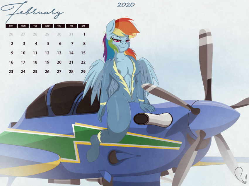 aircraft airplane anthro anthrofied areola areola_slip breasts calendar camel_toe cleavage clothed clothing equid equine female friendship_is_magic mammal my_little_pony phylloaurea pterippus rainbow_dash_(mlp) tight_clothing unzipped wings zipper