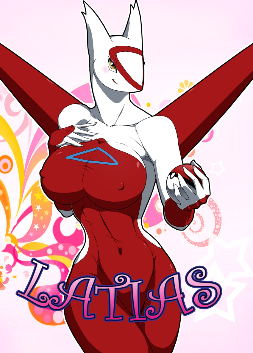2011 5_fingers anthro anthrofied big_breasts biped blush breasts curvy_figure digital_media_(artwork) female fingerless_(marking) fingers gloves_(marking) hi_res holding_object holding_pok&eacute;ball latias legendary_pok&eacute;mon looking_at_viewer markings naturally_censored navel nintendo pok&eacute;ball pok&eacute;mon pok&eacute;mon_(species) pok&eacute;morph pose simple_background small_waist solo standard_pok&eacute;ball standing video_games voluptuous walter_sache white_background wide_hips wings yellow_eyes
