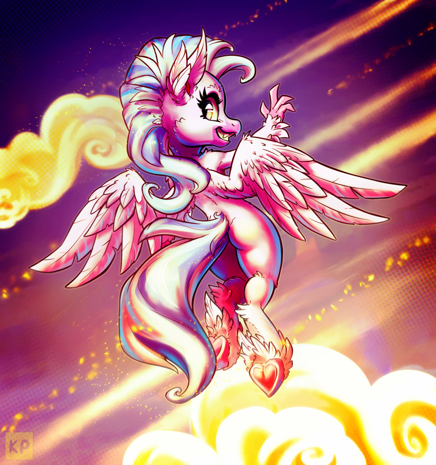 2019 4_fingers avian digital_media_(artwork) eyebrows eyelashes feathered_wings feathers fingers friendship_is_magic hair hi_res hippogryph hooves karol_pawlinski my_little_pony pink_body pink_feathers silverstream_(mlp) wings