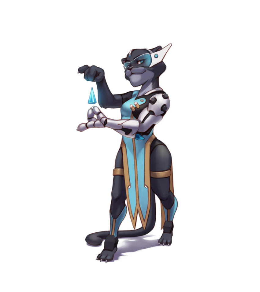 2017 anthro black_body black_fur blizzard_entertainment clothed clothing cosplay felid fully_clothed fur headgear hi_res jaguar mammal overwatch pantherine simple_background solo standing symmetra_(overwatch) video_games white_background 杯具螺旋丸