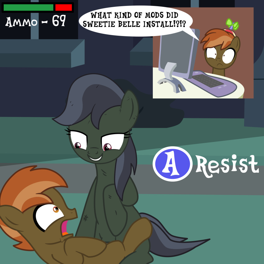 1:1 absurd_res button_mash_(mlp) cloppy_hooves computer cub english_text equid equine female feral forced friendship_is_magic gameplay_mechanics health_bar hi_res horse male male/female mammal my_little_pony penetration pony rape sex text undead vaginal video_games young zombie