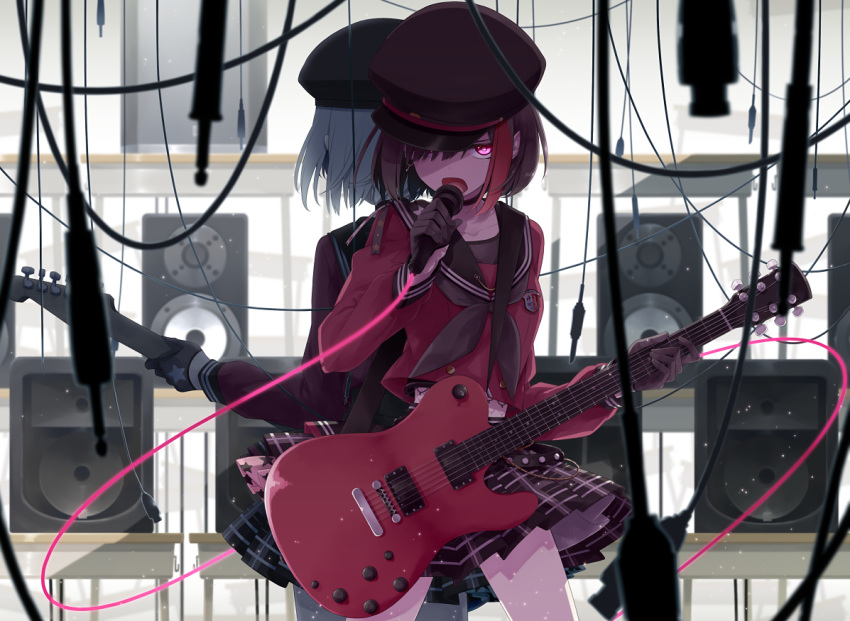 2girls aoba_moka bang_dream! guitar instrument microphone mitake_ran tagme_(artist)